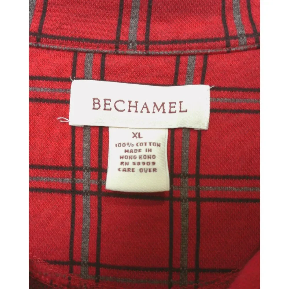 Vintage Bechamel Red Plaid Cotton Button Front Jacket Shacket XL Cottagecore